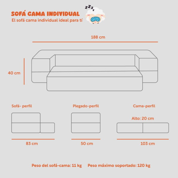 Sillón Plegable Sofá Cama Convertible Colchoneta Individual
